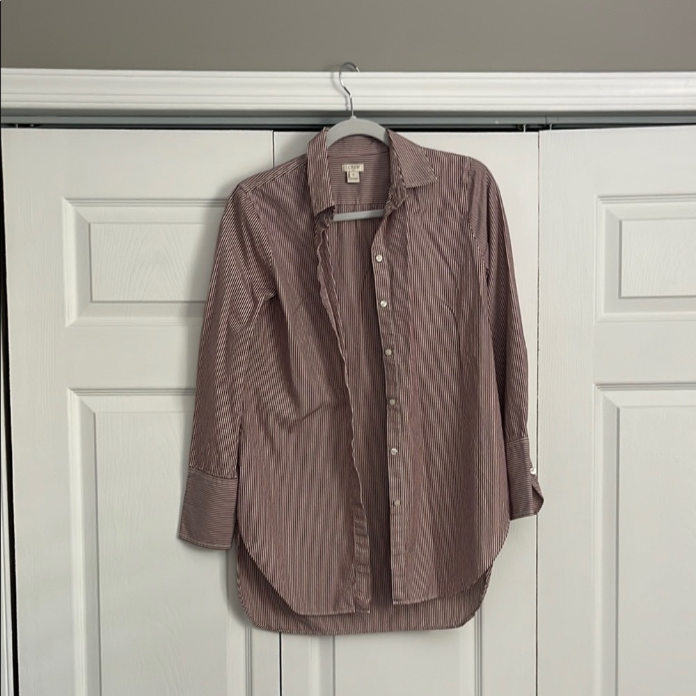 J. Crew Striped Button-Up Shirt in Burgundy and White
